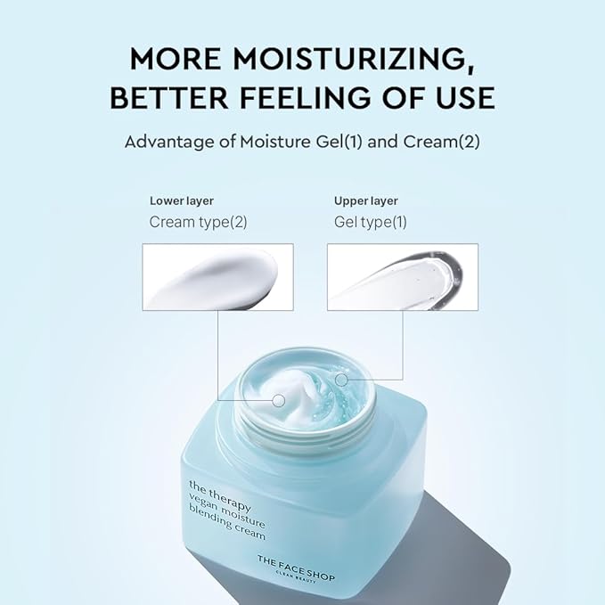 The Face Shop The Therapy Vegan Moisture Blending Cream | Vegan Moisturizer | Cooling | Hydrating | Skin-Friendly | 2-in-1 Gel & Cream | K-Beauty