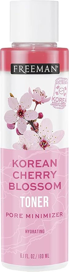 FREEMAN Beauty Makeup Remove Witch Hazel Toner for Face, Hydrating Korean Cherry Blossom, Pink, 6.1 Fl Oz