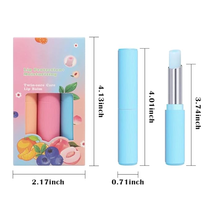 BINGBRUSH 3PCS Double Core Lipstick Set, Hydrating & Moisturizing Lipstick, Long Lasting Smooth Lip Color, Fruit Flavor Lipstick for Dry Lips