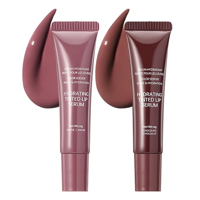 FeiCuiYun 2Pcs Lip Tinted Glowy Balm Hydrating Tinted Lip Serum Lip Gloss, Ultra-Hydrating Natural Vegan Lip Balm, Sheer-Tinted Shine & Hydration, Soothes & Softens Dry Lips Skincare 05+06
