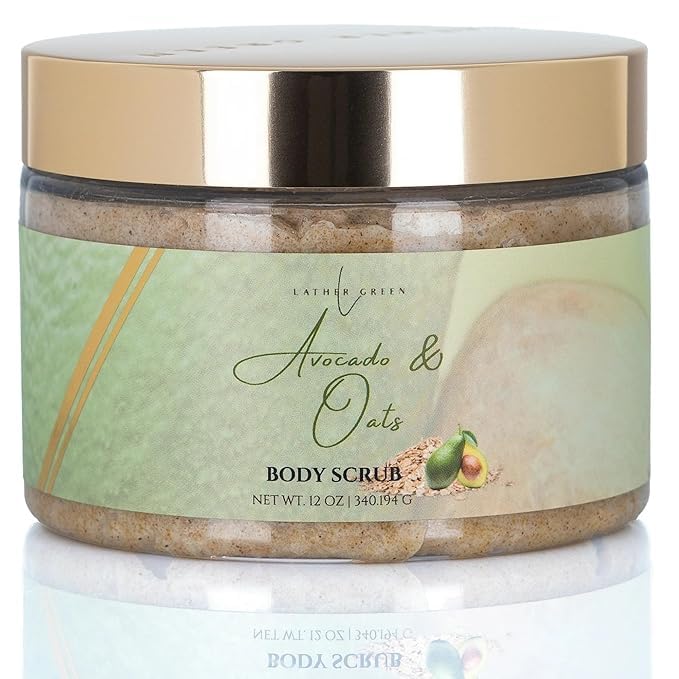 Exfoliating Sugar Body Scrub, Nourishing and Brightening Skincare Formula for Smooth, Radiant Skin, Hydrates & Revitalizes All Skin Type, 12 oz (12 OZ, Avocado & Oats)