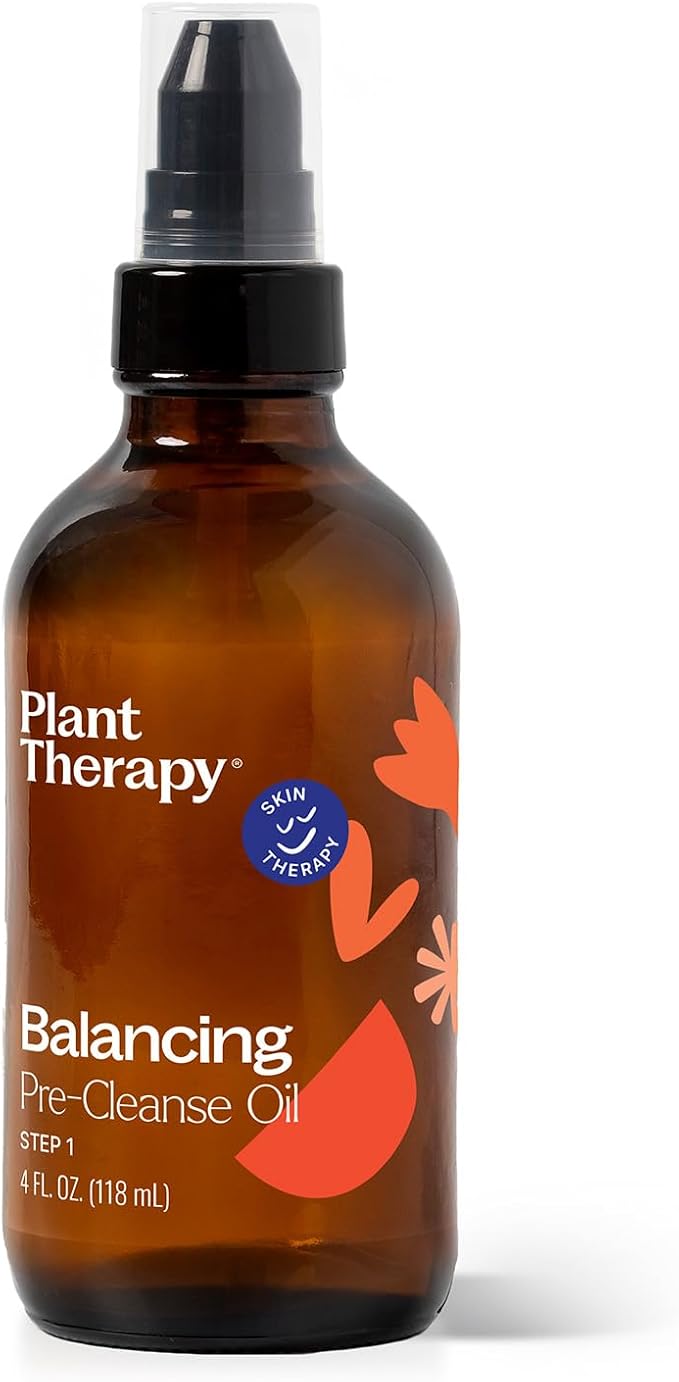 Plant Therapy Balancing Pre-Cleanse Oil 4 oz, Gentle Oil Facial Cleanser for Normal to Dry Skin, Removes Makeup, Dirt and Impurities