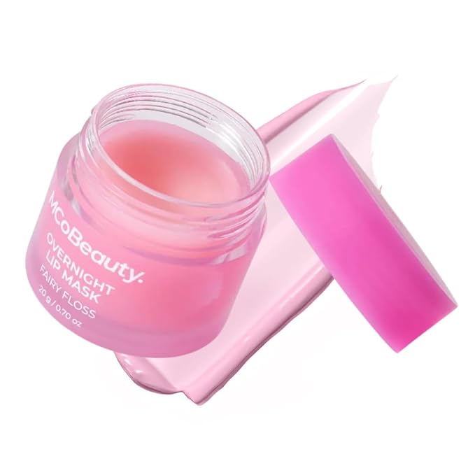 MCoBeauty Double Duty Lip Mask Fairy Floss - Hydrating Lip Balm with Coconut Oil Vitamin E Hyaluronic Acid - Overnight Lip Mask Treatment for Dry Lips - Tinted Lip Care, Vegan Cruelty Free - 15g