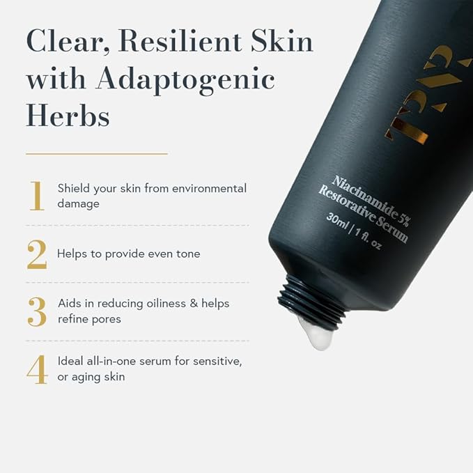 Restorative 5% Niacinamide Serum (30ml/1oz) | Rejuvenating Skincare Routine| Natural, Plant-Based & Science-First Hydrating Serum for Men & Women | With the Goodness of Mushroom & Turmeric Extract