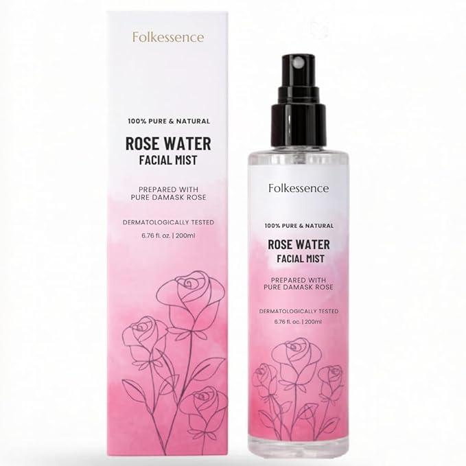 Folkulture Rose Water Facial Mist Spray 6.76 Fl Oz | 100% Pure, Natural Damask Rose Water Spray for Face & Hair | Face Mist, Toner, Skin Care, Haircare | Beauty Essentials & Gifts for Women