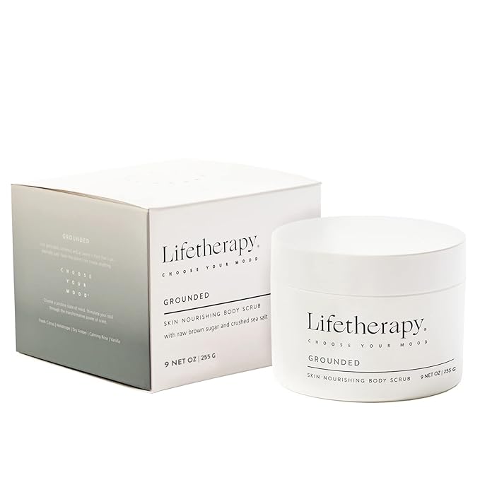 Lifetherapy Skin Nourishing Body Scrub – Grounded | Clean, Skin-Loving Formula | Vegan & Gluten Free | Hydrating | Nourishing Vitamins | Bath Salts | Free of Parabens, Sulfates & Phthalates 9oz