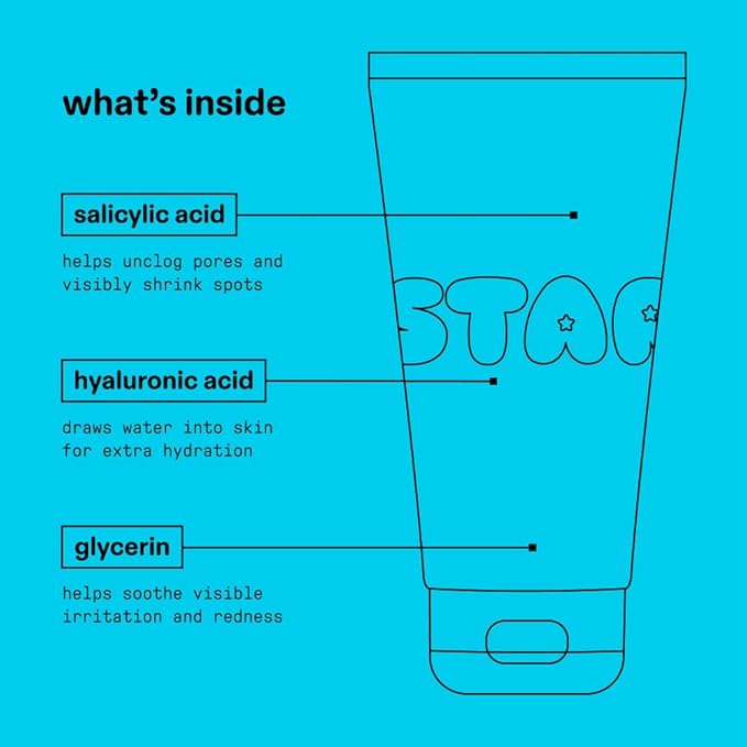Starface Star Wash + Salicylic Acid Foaming Facial Cleanser, Made for Breakout-Prone and Sensitive Skin, Minimize Breakouts and Unclog Pores, (5 fl oz) (Pack of 2)