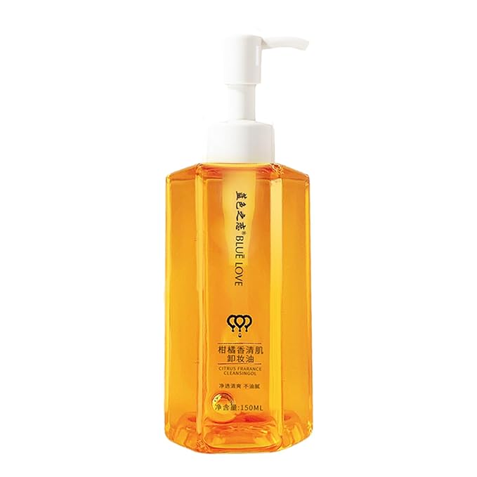 BLUE LOVE Citrus Makeup Remover Oil – Gentle & Effective Cleansing Oil for Waterproof Makeup, Eye & Face Cleanser, Hydrating & Nourishing with Vitamin E, No Residue, Suitable for All Skin Types