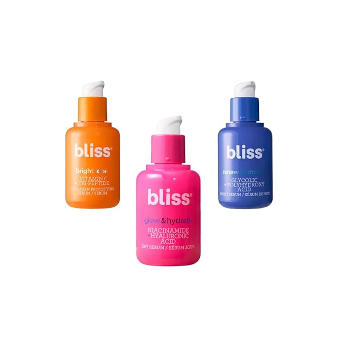 Bliss Vitamin C Face Serum + Glow & Hydrate Hyaluronic Acid Peptides + Niacinamide Antioxidant Brightening Dark Spot - Anti-Aging - Renew Night Acne Glycolic Uneven Tone