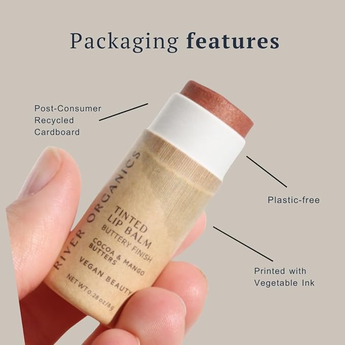 Nude Tinted Lip Balm – Vegan, Zero-Waste, Buttery Finish – Hydrating with Cacao & Mango butters – Natural Lip Color, Plastic-Free Tube, Organic, Zero-Waste 0.28 OZ