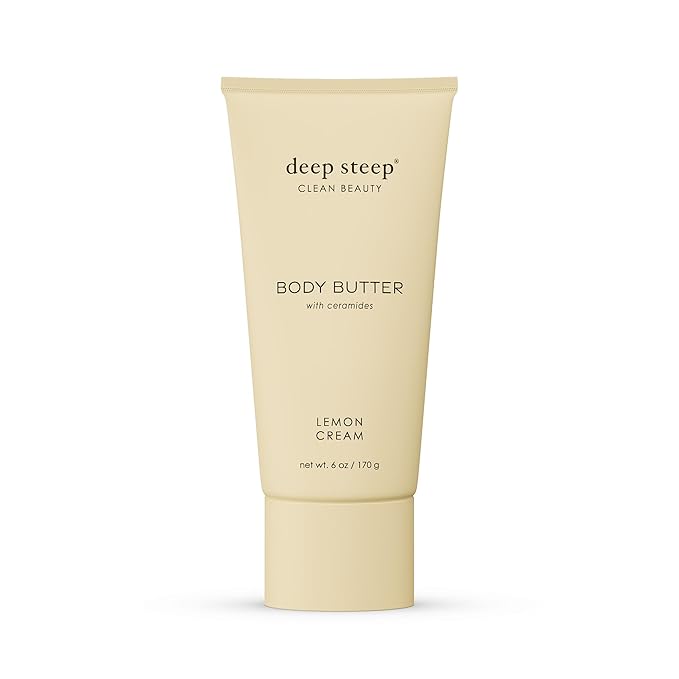 Deep Steep Body Butter, 6 oz – Rich Moisturizer with Ceramides, Coconut Oil, Argan Oil & Aloe Vera – Vegan, Clean Beauty, Smooth & Hydrated Skin (6 Ounces, Lemon Cream)