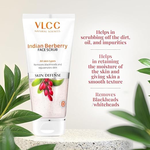 VLCC Berberry Face Scrub - Facial Cleanser with Papaya Seed and Date Extract - Gentle Face Exfoliator for Smooth Skin - 2.82 oz