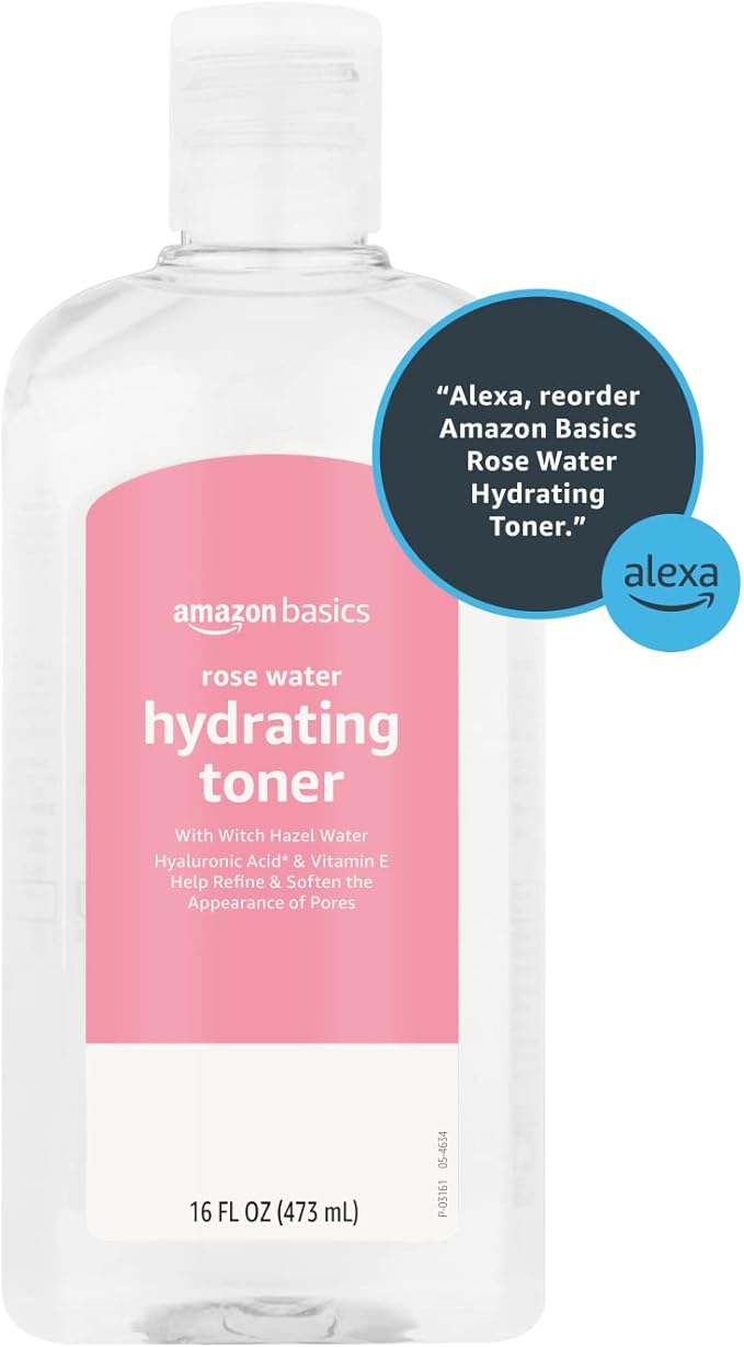 Amazon Basics Rose Water Hydrating Facial Toner, Alcohol Free, 16 fl oz