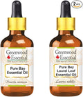 Greenwood Essential Pure Bay Essential Oil (Pimenta racemosa) with Two Glass Droppers Steam Distilled (Pack of Two) 30ml X 2 (2 oz)