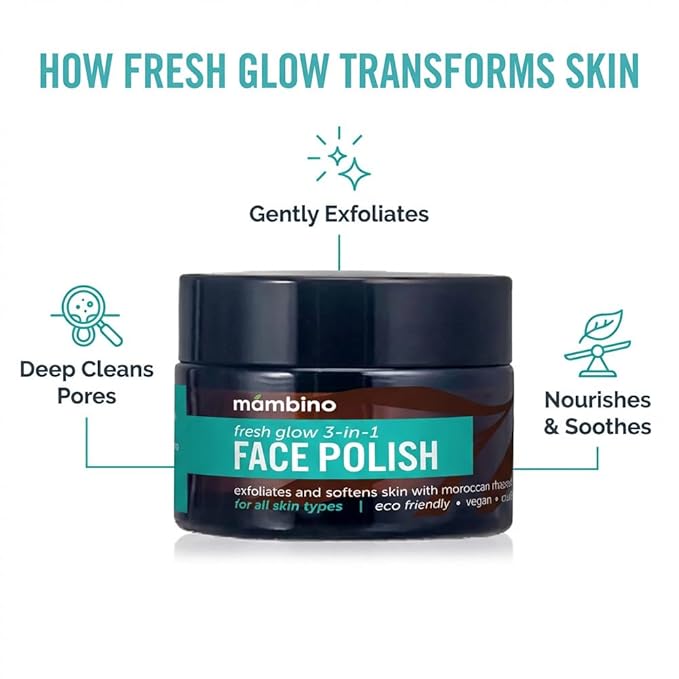 Mambino Organics Fresh Glow 3-In-1 Face Scrub – All Natural Exfoliating Face Wash 1.7 Ounces (2-PACK)