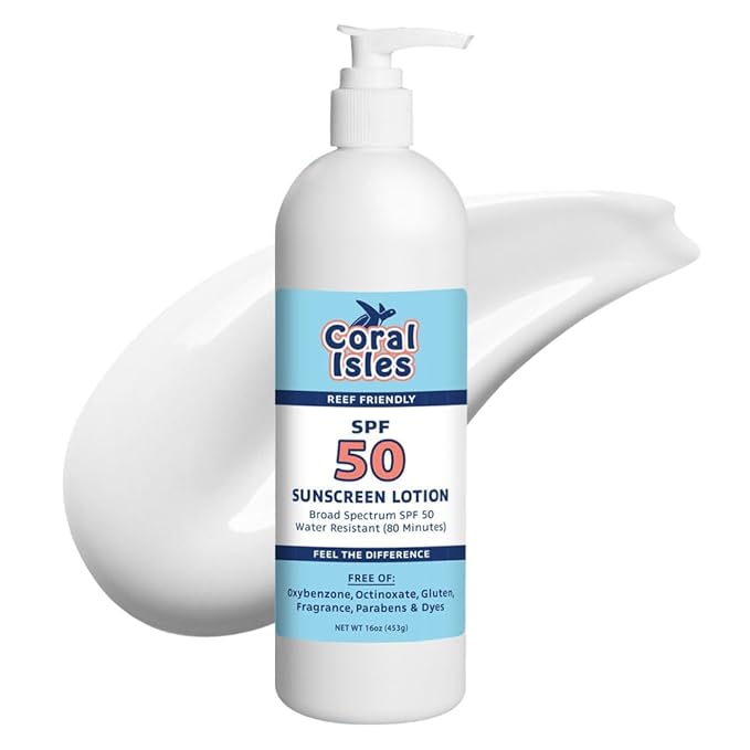 Coral Isles KIDS Sunscreen SPF 50 | 16 Fl OZ Botlle w/Pump | Hawaii Compliant as Reef Safe | Octinoxate & Oxybenzone Free | Broad Spectrum UVA/UVB | Water Resistant 80 Min.