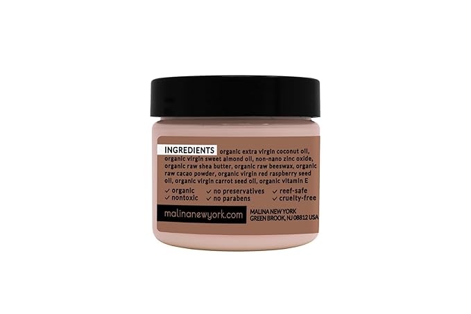 Malina™ Organic Chocolate Tinted Natural Sunscreen | SPF 30+ | Nontoxic | Reef-Safe | No Preservatives | No Synthetic Fragrance | 3 Shades | With Non-Nano Zinc-Oxide (0.5 Fl Oz, Light)