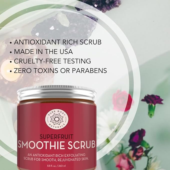 Pure Body Naturals Superfruit Smoothie Scrub, 8.8 fl oz | Antioxidant-Rich Exfoliating Scrub for Smooth, Rejuvenated Skin