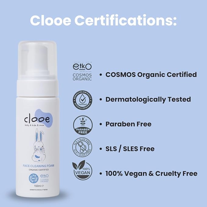 Organic Face Cleansing Foam (150 mL) – Gentle Foaming Cleanser with Aloe Vera & Licorice, Sulfate-Free, COSMOS Organic, For Sensitive Skin