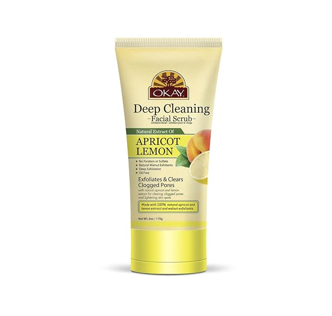 OKAY Oil Control Facial Scrub Exfoliator - Exfoliating Face Wash, Face Scrub for Women and Men, Moisturizing and Brightening, Leaves Skin Smooth and Clean, Paraben Free - Apricot Lemon, 6 oz (1 Pack)
