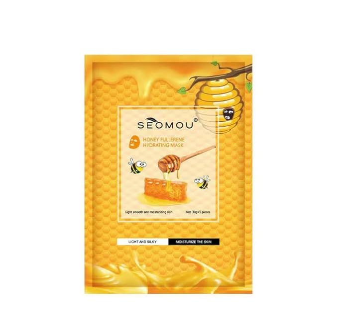 Natural Facial Sheet Mask, Moisturizing Hydrating Fruit Facial Mask For All Skin Types, 5 count (Honey Fullerene Hydrating Mask)