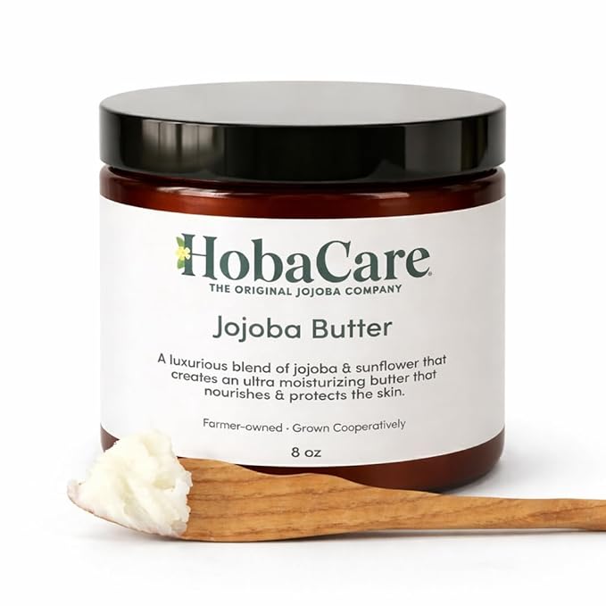 HobaCare Jojoba Butter, Fragrance-Free Body Butter Base with Natural First-Press Pure Jojoba Oil - Softening, Moisturizing, Vegan, Cruelty-Free Cream for Skin & Hair (8 oz)