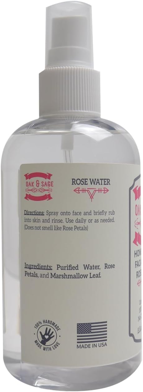 OAK & SAGE Homeopathic Facial Toner Rose Water - Unscented - 8oz - 100% Herbs, No Alcohol, No Chemicals - for All Skin Types