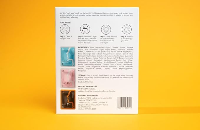 Yose Bio Mask Vegan Coconut Water Mask Sheet Hydration and Moisture Skin Rejuvenation Revitalization and Brightening Anti Aging Mat Na Sinh Hoc Yose Bio - (6 Packs/Box)
