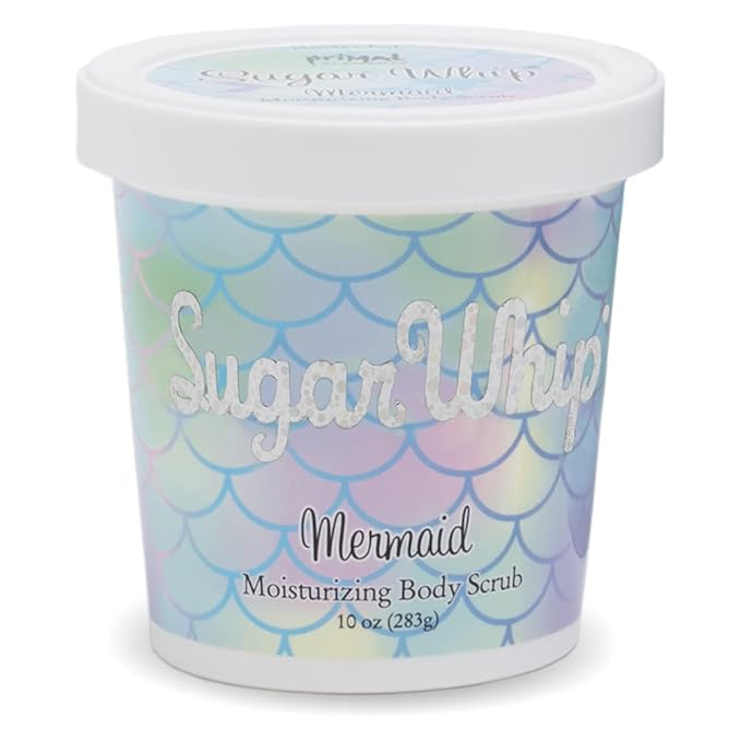 Primal Elements Sugar Scrub, Exfoliating Sugar Whip, Face and Body Cleanser, Moisturizer, Mermaid, 10 oz Package