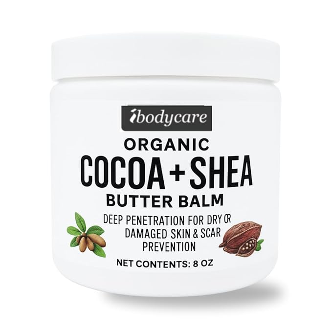 Organic Raw Shea Butter Cocoa Butter Body Balm with Coconut Oil, 8 oz Unrefined Natural Body Butter Blend for Women, Men, Kids, and All Skin Types
