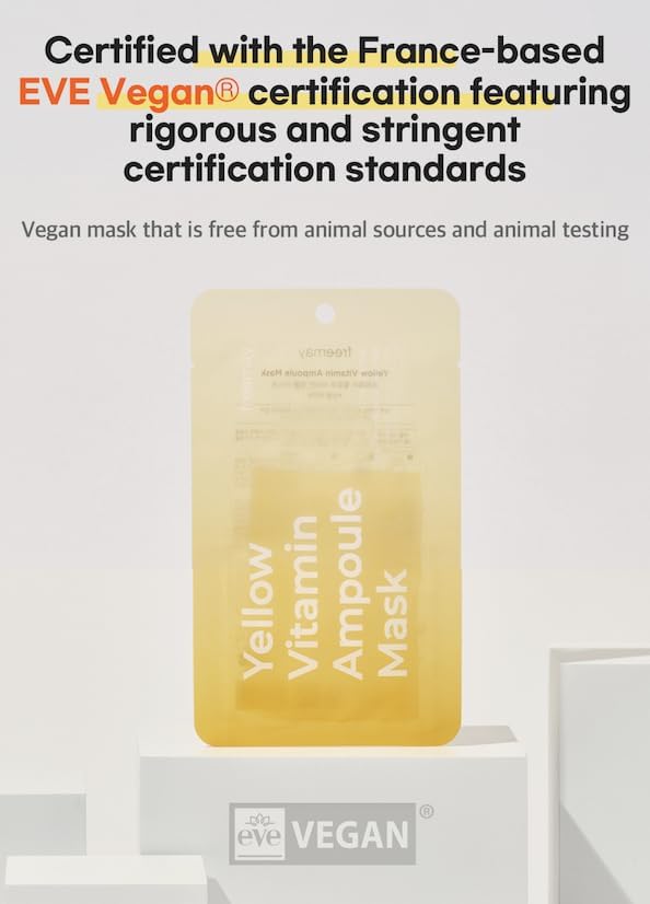freemay Yellow Vitamin Ampoule Mask 27ml (0.91 fl oz) × 10 Sheets – Vitamin Complex for Hydration & Revitalizing, Vegan Facial Sheet Mask for Nourishing Glow