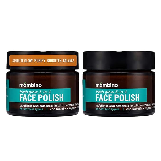 Mambino Organics Fresh Glow 3-In-1 Face Scrub – All Natural Exfoliating Face Wash 1.7 Ounces (2-PACK)