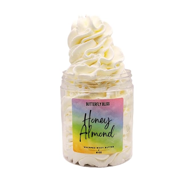 Honey Almond Whipped Body Butter – Sweet, Nutty Scented Moisturizer – Natural Shea, Mango & Coconut Oil – Vegan, Paraben-Free Skincare for Dry Skin – 8 oz Jar