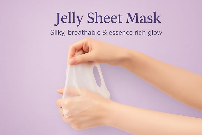 Korean Jelly Sheet Mask, Brightening & Calming Glow, Anti-Redness Hydration for Sensitive Skin, 5 Pack