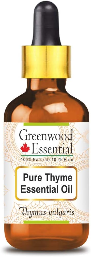 Greenwood Essential Thyme Essential Oil (Thymus vulgaris) with Glass Dropper Steam Distilled 100ml (3.38 oz)