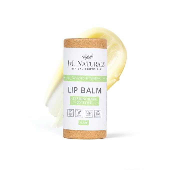 J&L Naturals Sustainable Lip Balm | Organic Ingredients, 100% Natural, Eco-Friendly | Cruelty Free, Vegan, Paraben Free, Silicone Free (Lemongrass & Clove, Single)