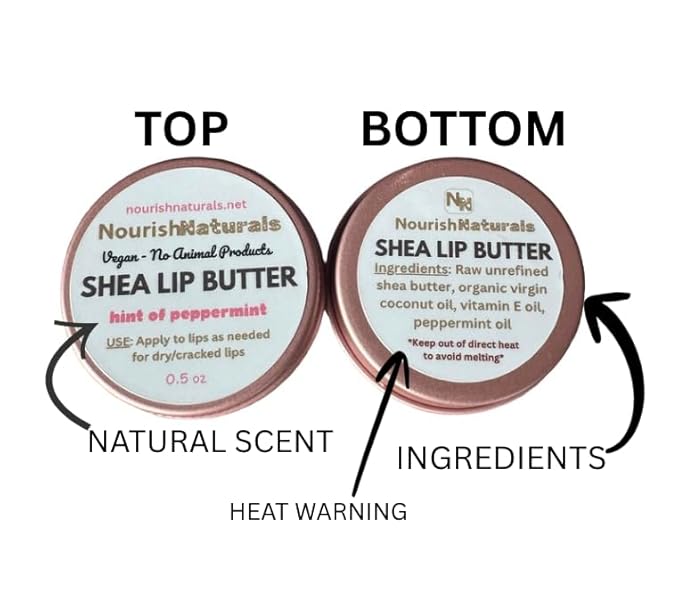 Shea Lip Butter - All Natural 4 Ingredient Lip Balm - Pack of 3 - ultra moisturizing vegan lip balm, for long lasting hydration, travel sized, w/Peppermint oil, nontoxic ingredients