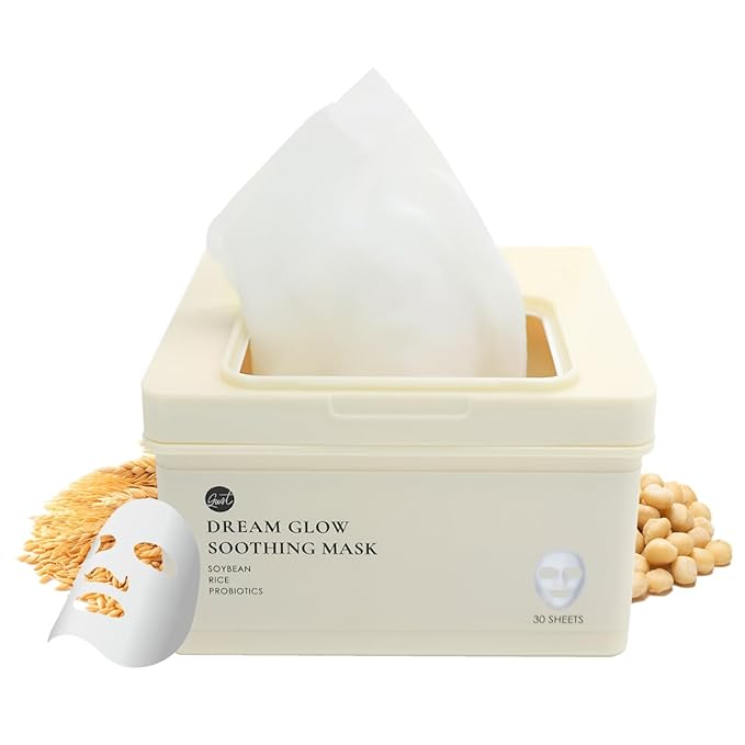 glowiest Dream Glow Soothing Sheet Mask (30 Count) | Soybean Extract & Rice Water, Calming | Niacinamide & Multi-Weight Hyaluronic Acid | Hydrating & Soothing Face Mask for Sensitive Skin