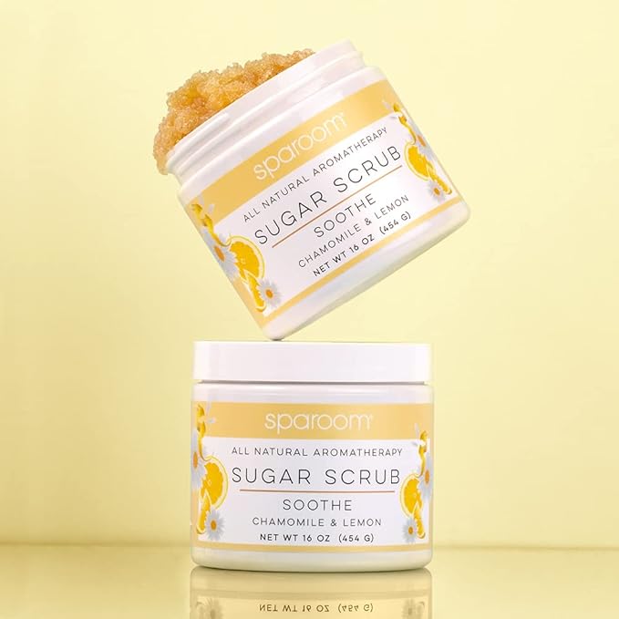 SpaRoom All Natural Aromatherapy Shea Butter and Raw Sugar Hydrating and Exfoliating Body Scrub, 16 oz, Soothe- Chamomile and Lemon Essential Oils