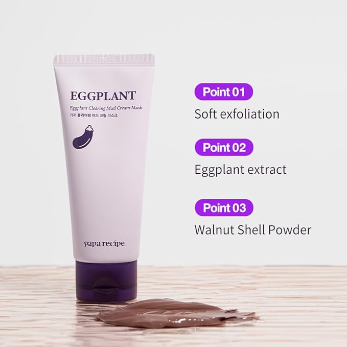 Papa Recipe Eggplant Clearing Mud Cream Mask – Bentonite & Kaolin Clay Face Mask, Deep Pore Purifying, Balancing & Hydrating Skin, Gentle Exfoliating Korean Mud Mask for Sensitive & Acne-Prone Skin