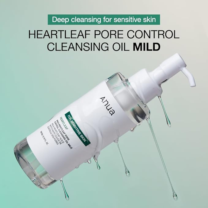 ANUA Heartleaf Pore Cleansing Oil MILD, Sensitive Skin Face Wash, Oil Cleanser for Face, Makeup Cleanser, Korean Skin Care, Non-Comedogenic, Fragrance Free, 6.76 fl oz