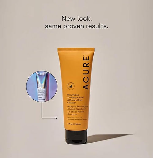 Acure Resurfacing 1% Glycolic Acid & Unicorn Root Cleanser - Exfoliating Face Wash, Glycolic Acid Cleanser for Face, Brightening Anti Aging Cream to Foam, Sulfate Free, Vegan - 4 fl oz (2 Pack)