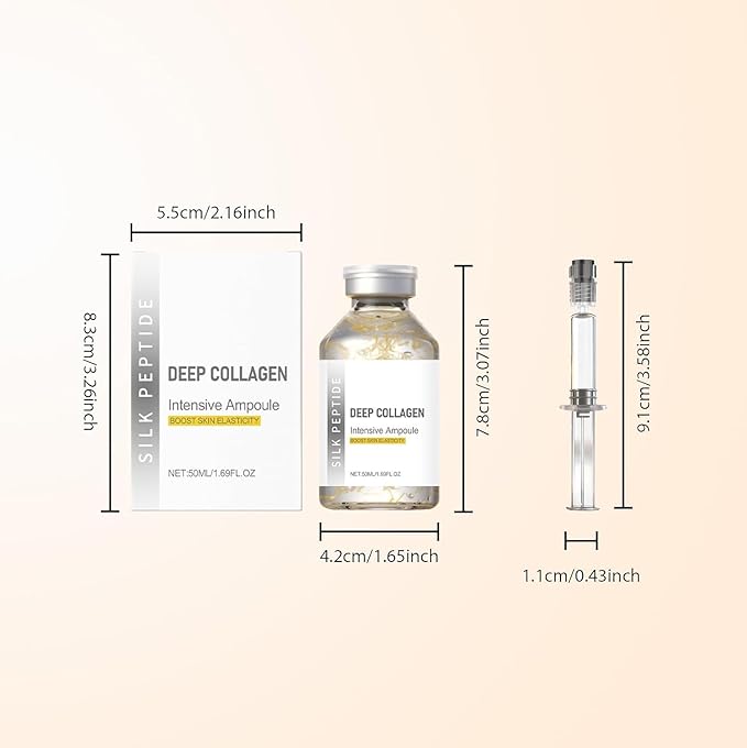 2PCS Deep Collagen Silk Peptide Lifting Ampoule Serum，Korean Anti-Aging Facial Essence, Firming Wrinkle-Smoothing Hydrating，Non-Greasy Gentle Formul 50ML/1.69FL.OZ