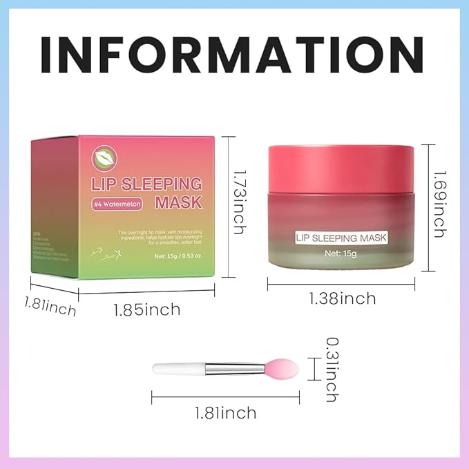 FeiCuiYun Lip Sleeping Mask, Moisturization and Antioxidants, Nourish, Hydrate, Flaky, Dry Lips, Includes Softapplicator Brush (Watermelon, 1Pcs)