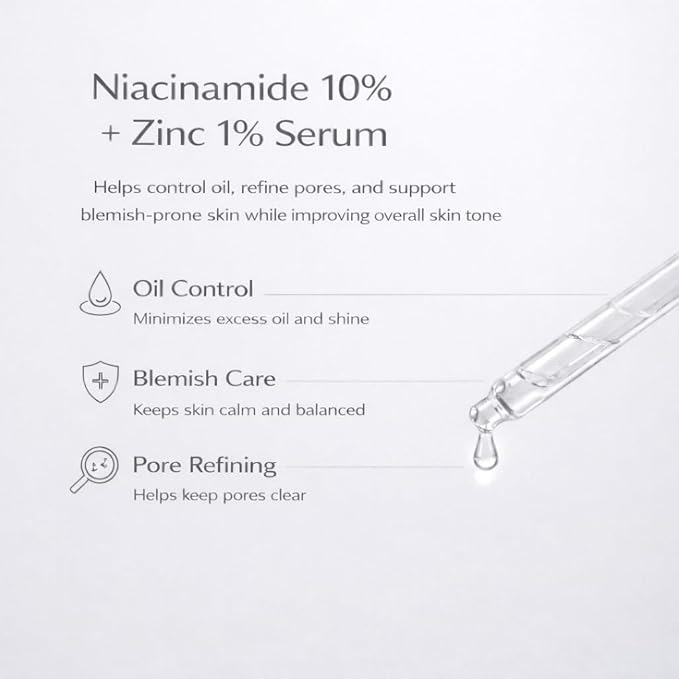 Niacinamide 10% + Zinc 1% Face Serum – Lightweight Hydrating Serum with Hyaluronic Acid & Vitamin B5, 30 ml / 1.01 fl oz