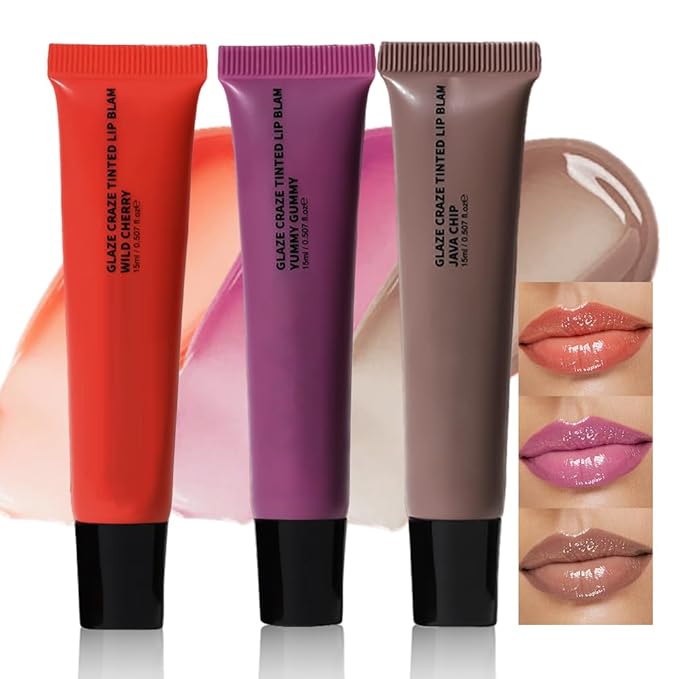 3Pcs Summer Lip Butter Lip Balm Glow Reviver Lip Gloss, Melting Lip Serum, Ultra-Hydrating Natural Vegan Lip Balm, Sheer-Tinted Shine & Hydration, Soothes & Softens Dry Lips (04+05+06)