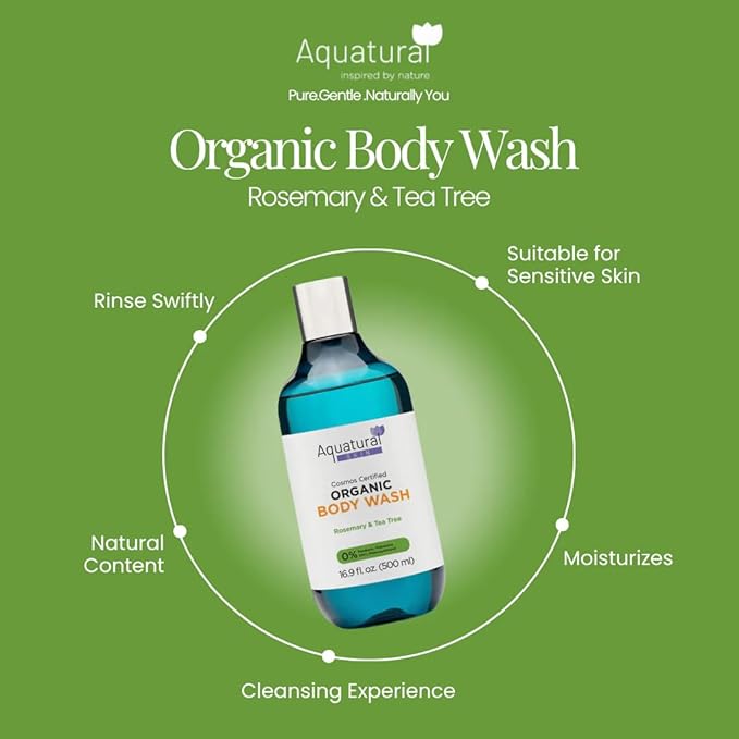 Organic Body Lotion for Women & Men, Cosmos Certified Daily Lotion, Sensitive Skin Lotion, Deep Hydration for Dry, Rough & Sensitive Skin Types, Lightweight, Rosemary Tea Tree 16.9 Fl Oz