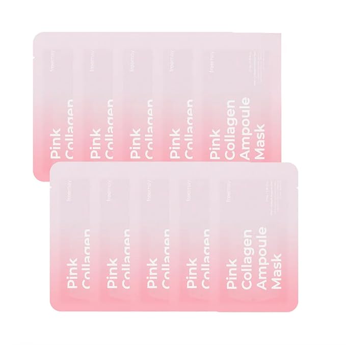 freemay Pink Collagen Ampoule Mask 27ml (0.91 fl oz) × 10 Sheets – Plant Collagen & Peptide Complex, Deep Hydration & Elasticity, Vegan Eco-Friendly Sheet