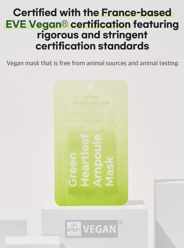freemay Vegan Green Heartleaf Ampoule Mask 27ml (0.91 fl oz) × 10 Sheets – Himalayan Heartleaf for Calming & Hydration, Vegan Facial Sheet Mask for All Skin Types