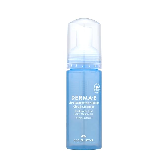 Derma E Ultra Hydrating Alkaline Cloud Cleanser – Gentle Foaming Face Wash with Hyaluronic Acid – Vegan Daily Facial Cleansing, 5.3 Oz